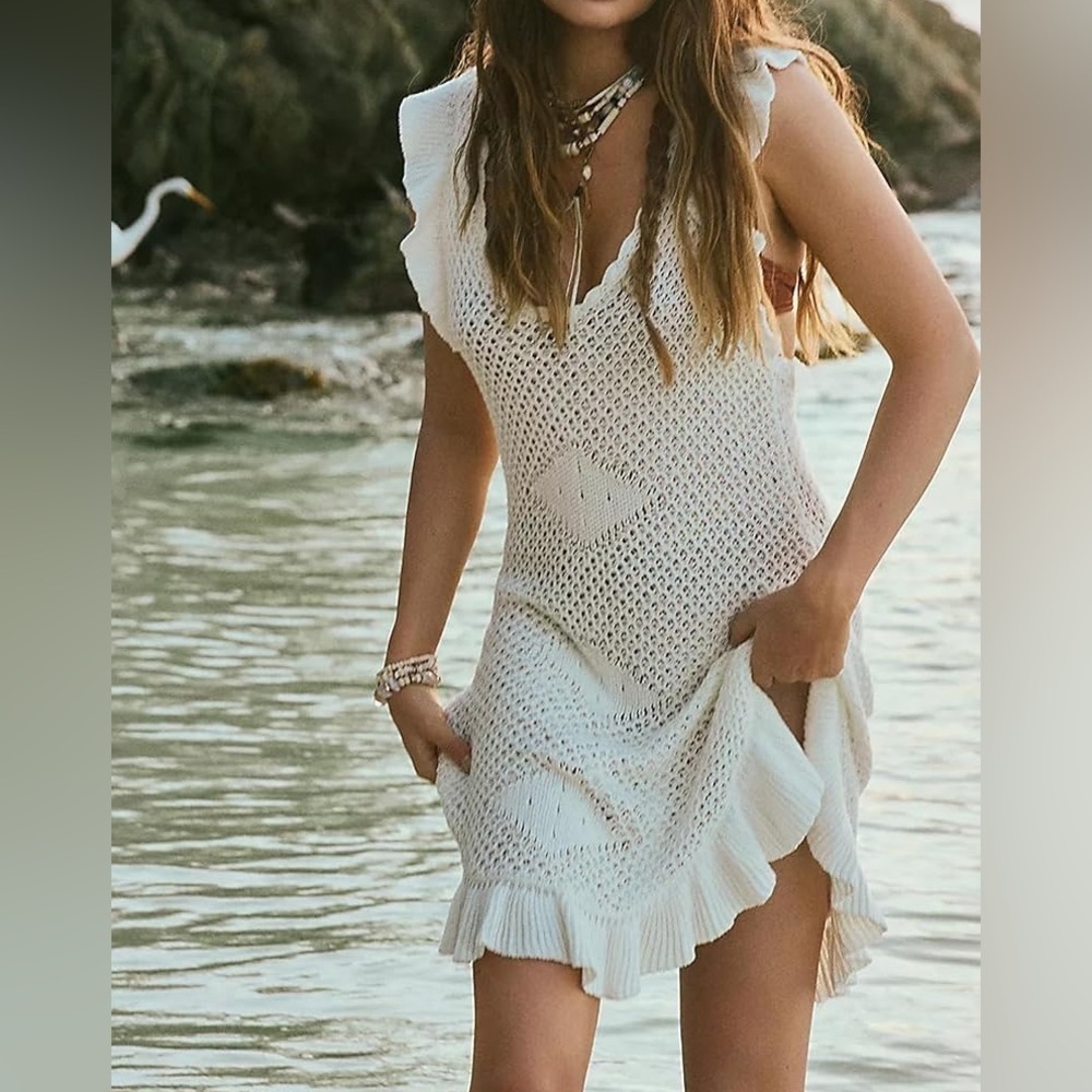 FP Beach Free People Ruffle Knit Mini Dress Woman’s Size X-Large
